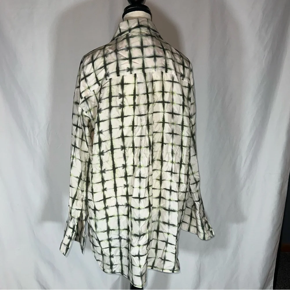 COS • 100% Silk Print Blouse **SEE MEASUREMENTS** Off-White Green Oversized - Picture 8 of 15